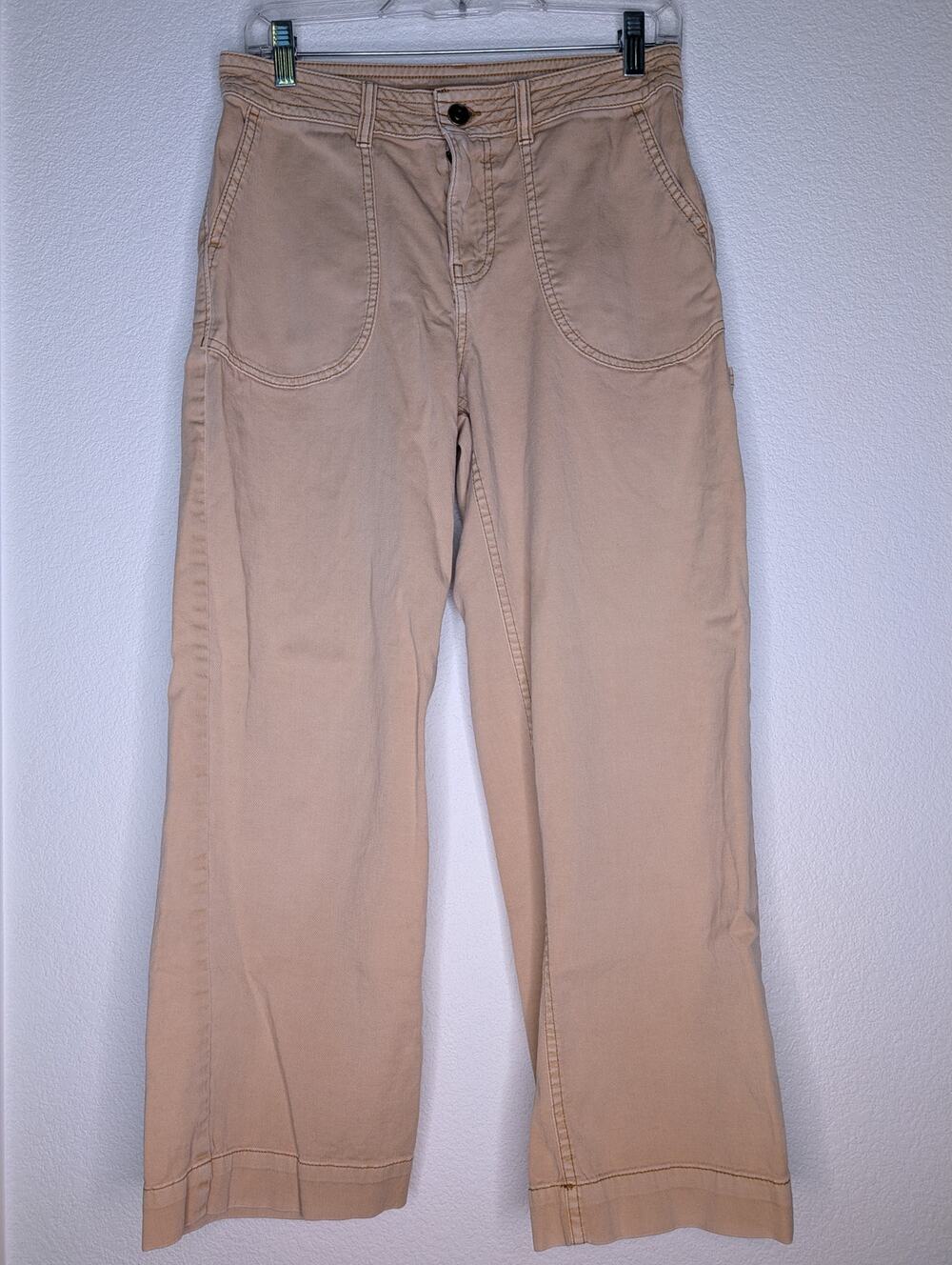 prAna Women Tan Canvas Utility Pants 4 Workwear Wellness Yoga Athleisure Travel
